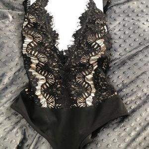 Windsor Black and Nude Lace Thong Bodysuit